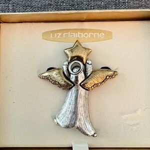 Vintage Angel Star Pin Brooch Gold & Silver Tones Signed LC Liz Claiborne In Box